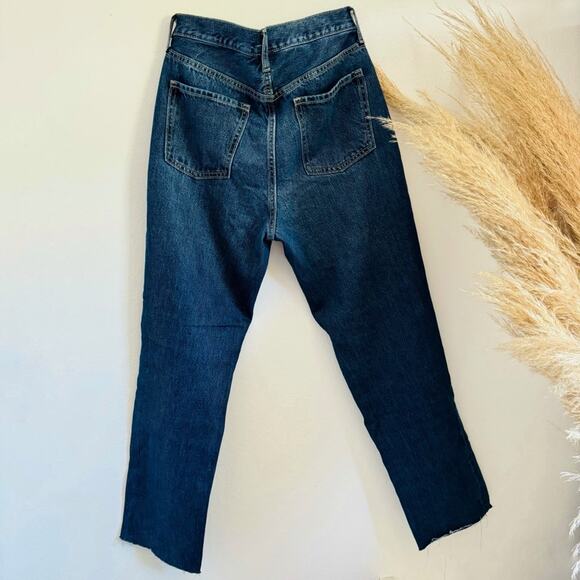OLD NAVY Dark Blue Wash High Rise Slouchy Straight Leg Denim Distressed Jeans 8 - Picture 6 of 14